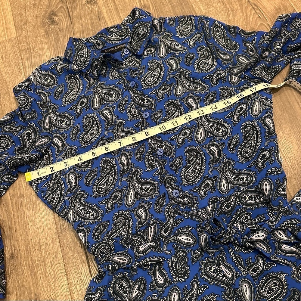 Banana Republic Career Dress Women's Size 4 Blue Paisley Print Belt Bell Sleeve - Picture 10 of 12